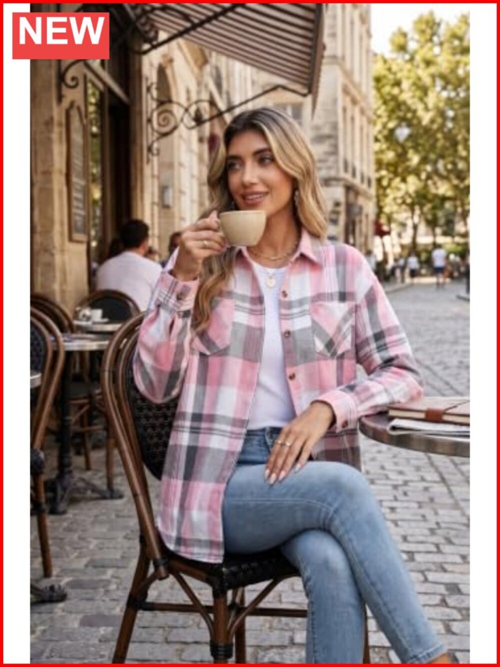 Women's Flannel Plaid Button Down Shirt Long Sleeve Casual Oversized Fit - Picture 3 of 6
